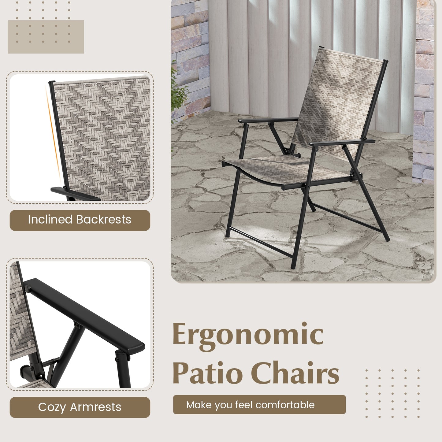 4 Folding Patio Chairs, Armrests, Portable Lawn Chairs, Gray Patio Dining Chairs at Gallery Canada