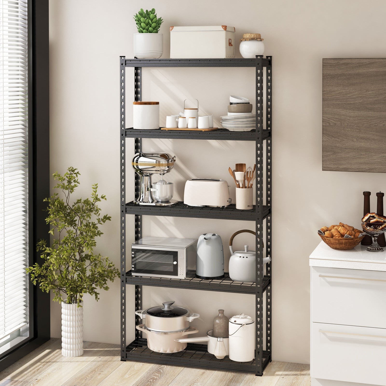 5-Tier Metal Shelving Unit with Anti-slip Foot Pad Height Adjustable Shelves for Garage-S, Black Garages at Gallery Canada