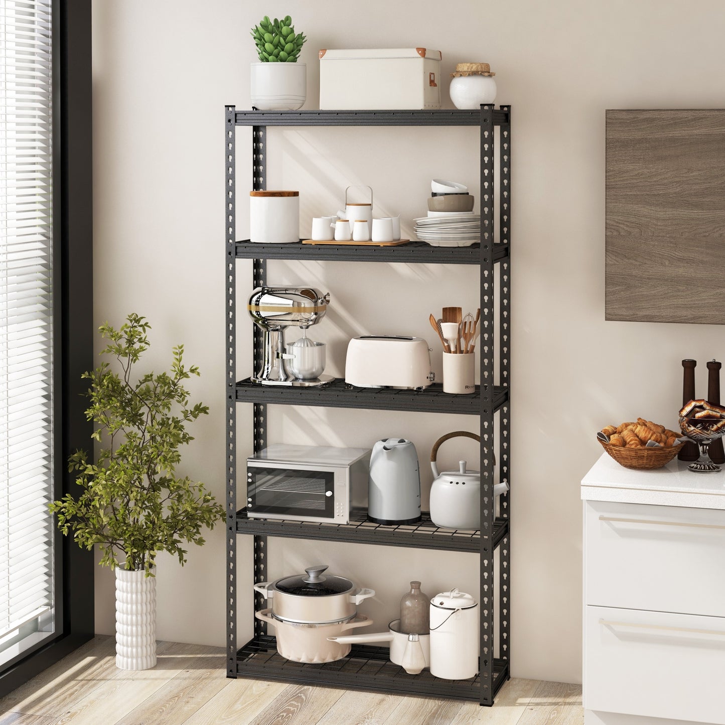 5-Tier Metal Shelving Unit with Anti-slip Foot Pad Height Adjustable Shelves for Garage-S, Black Garages at Gallery Canada