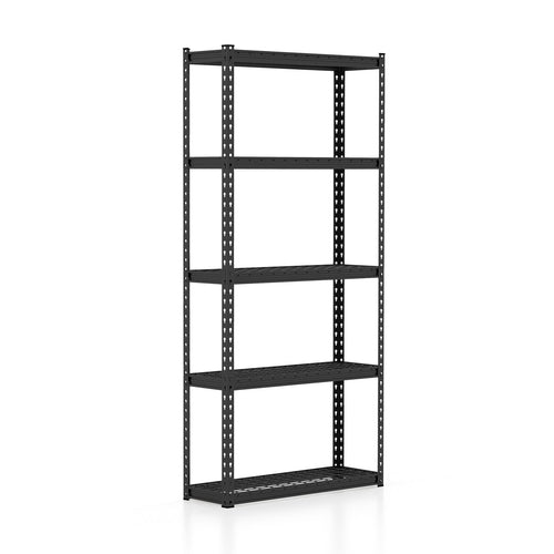5-Tier Metal Shelving Unit with Anti-slip Foot Pad Height Adjustable Shelves for Garage-S, Black