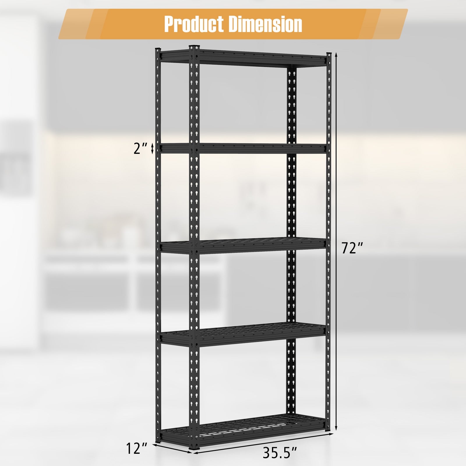 5-Tier Metal Shelving Unit with Anti-slip Foot Pad Height Adjustable Shelves for Garage-S, Black Garages at Gallery Canada