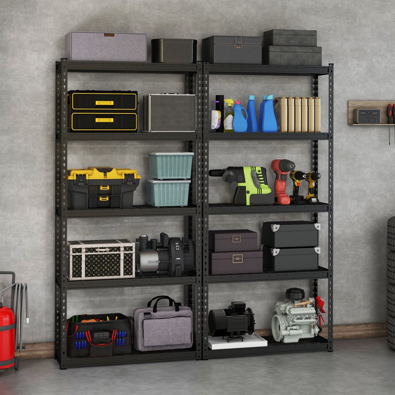 5-Tier Metal Shelving Unit with Anti-slip Foot Pad Height Adjustable Shelves for Garage-S, Black Garages at Gallery Canada