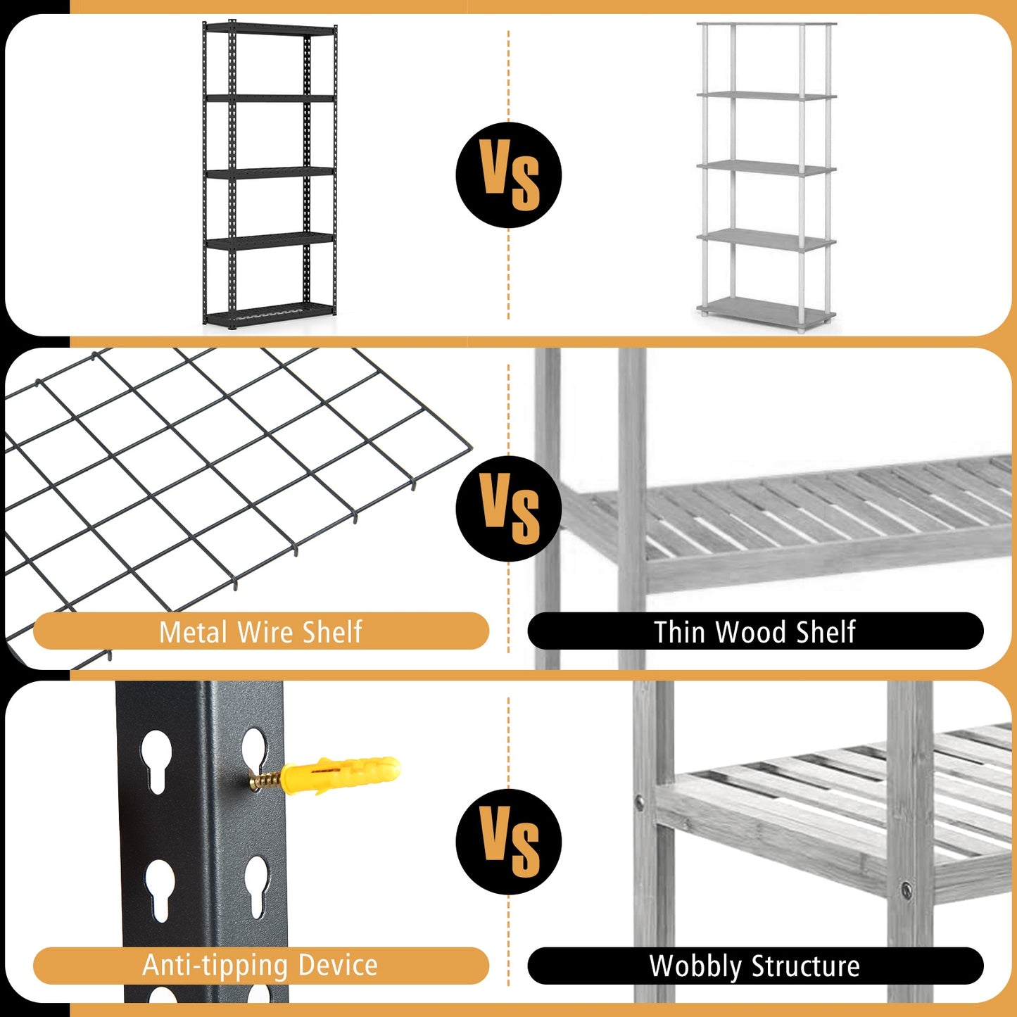 5-Tier Metal Shelving Unit with Anti-slip Foot Pad Height Adjustable Shelves for Garage-S, Black Garages at Gallery Canada