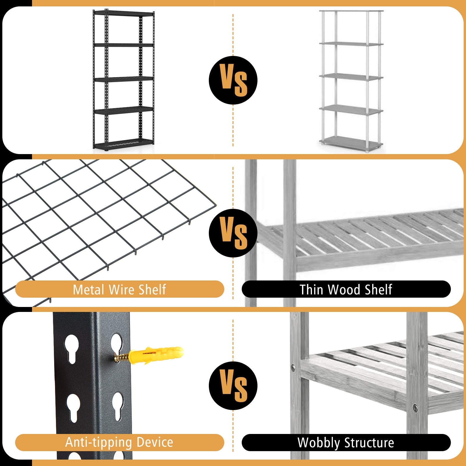 5-Tier Metal Shelving Unit with Anti-slip Foot Pad Height Adjustable Shelves for Garage-S, Black Garages at Gallery Canada