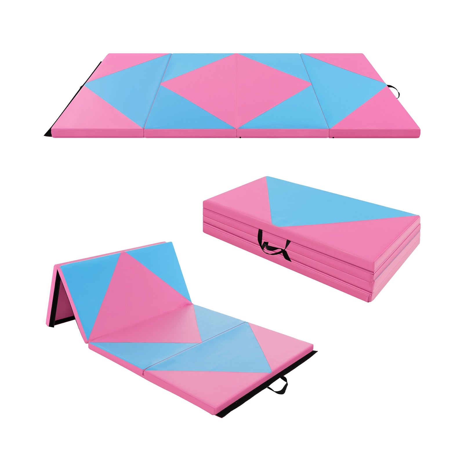 8 Feet PU Leather Folding Gymnastics Mat with Hook and Loop Fasteners, Pink & Blue Yoga & Gym Mats at Gallery Canada