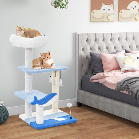 3-level Cat Tower with Sisal Covered Scratching Posts, Blue - Gallery Canada