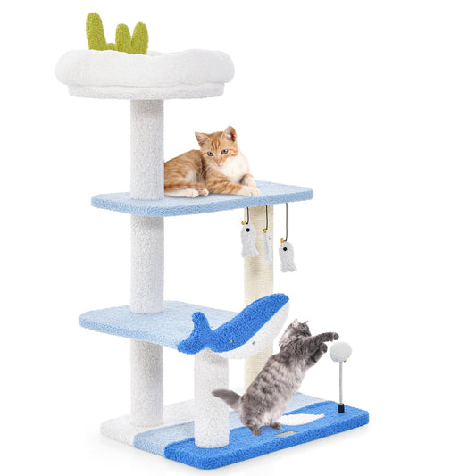 3-level Cat Tower with Sisal Covered Scratching Posts, Blue
