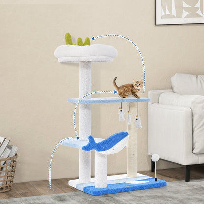 3-level Cat Tower with Sisal Covered Scratching Posts, Blue