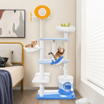 Multi-level Ocean-themed Cat Tree Tower with Sisal Covered Scratching Posts, Blue Cat Trees Condos & Scratchers at Gallery Canada