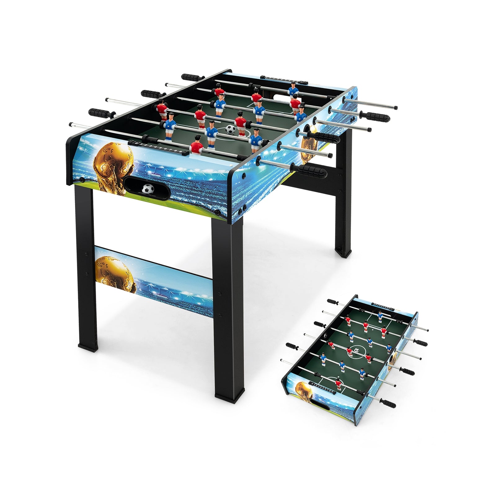 37 Inch Mini Foosball Table with Score Keeper and Removable Legs, Blue Game Room at Gallery Canada