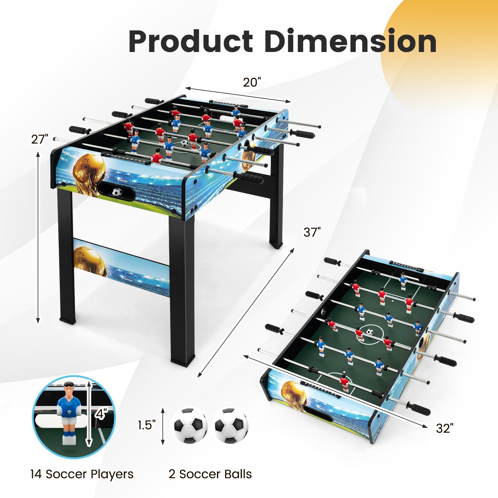 37 Inch Mini Foosball Table with Score Keeper and Removable Legs, Blue Game Room at Gallery Canada