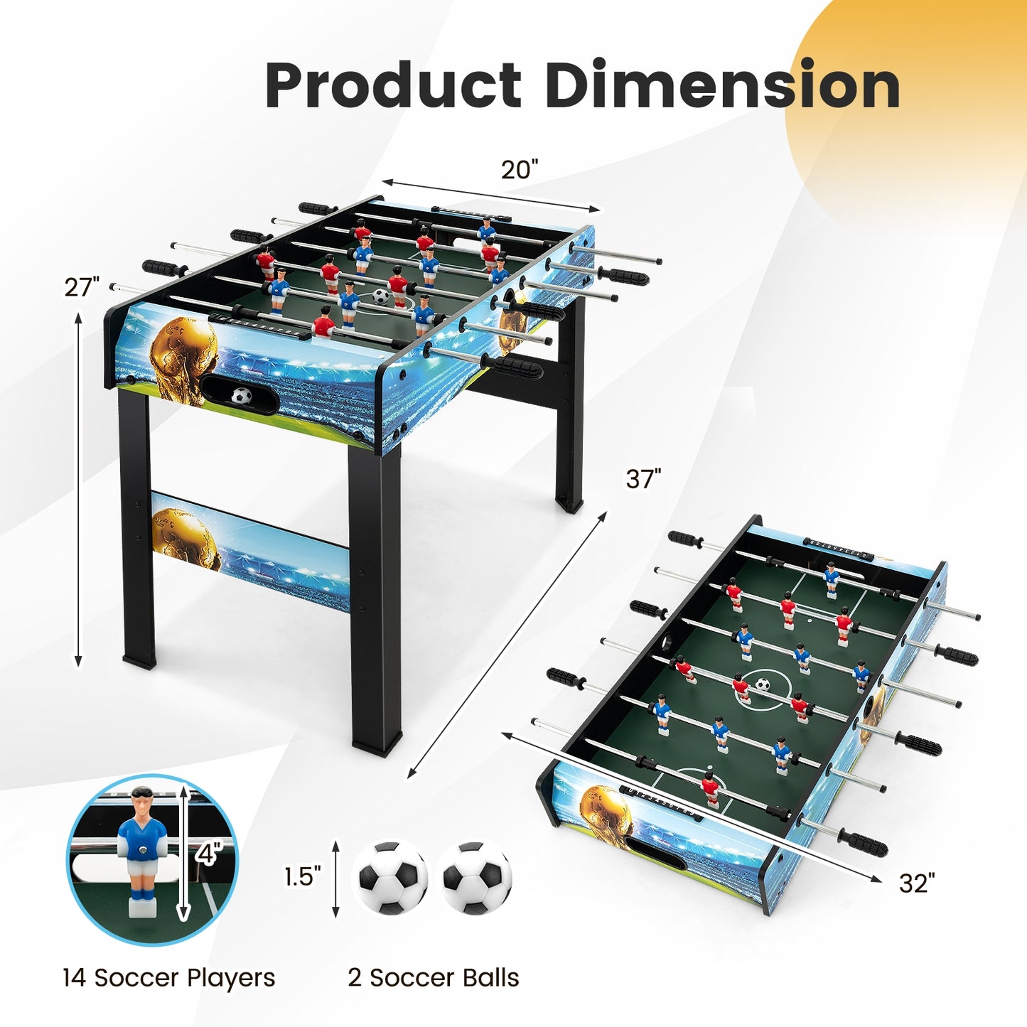 37 Inch Mini Foosball Table with Score Keeper and Removable Legs, Blue Game Room at Gallery Canada