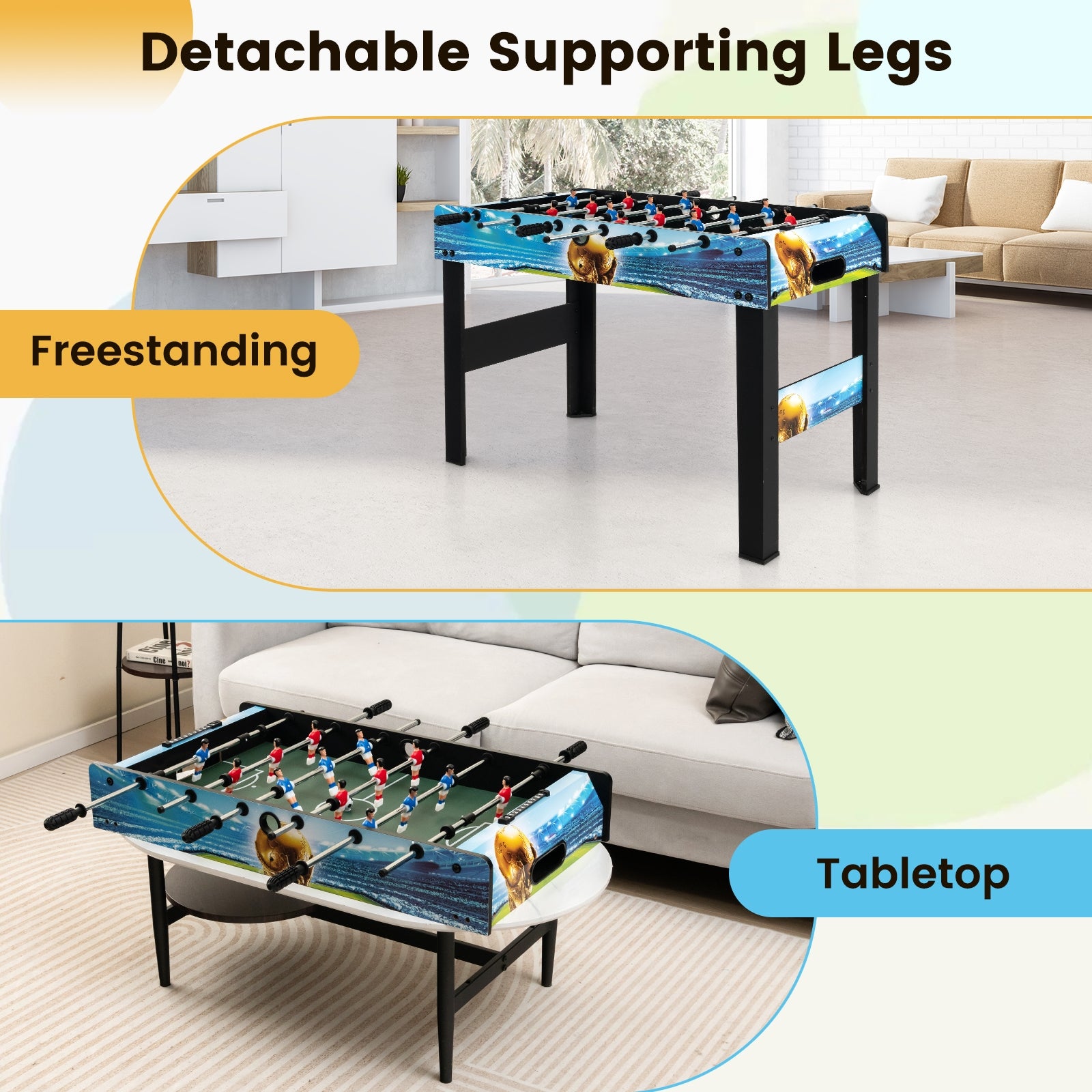 37 Inch Mini Foosball Table with Score Keeper and Removable Legs, Blue Game Room at Gallery Canada