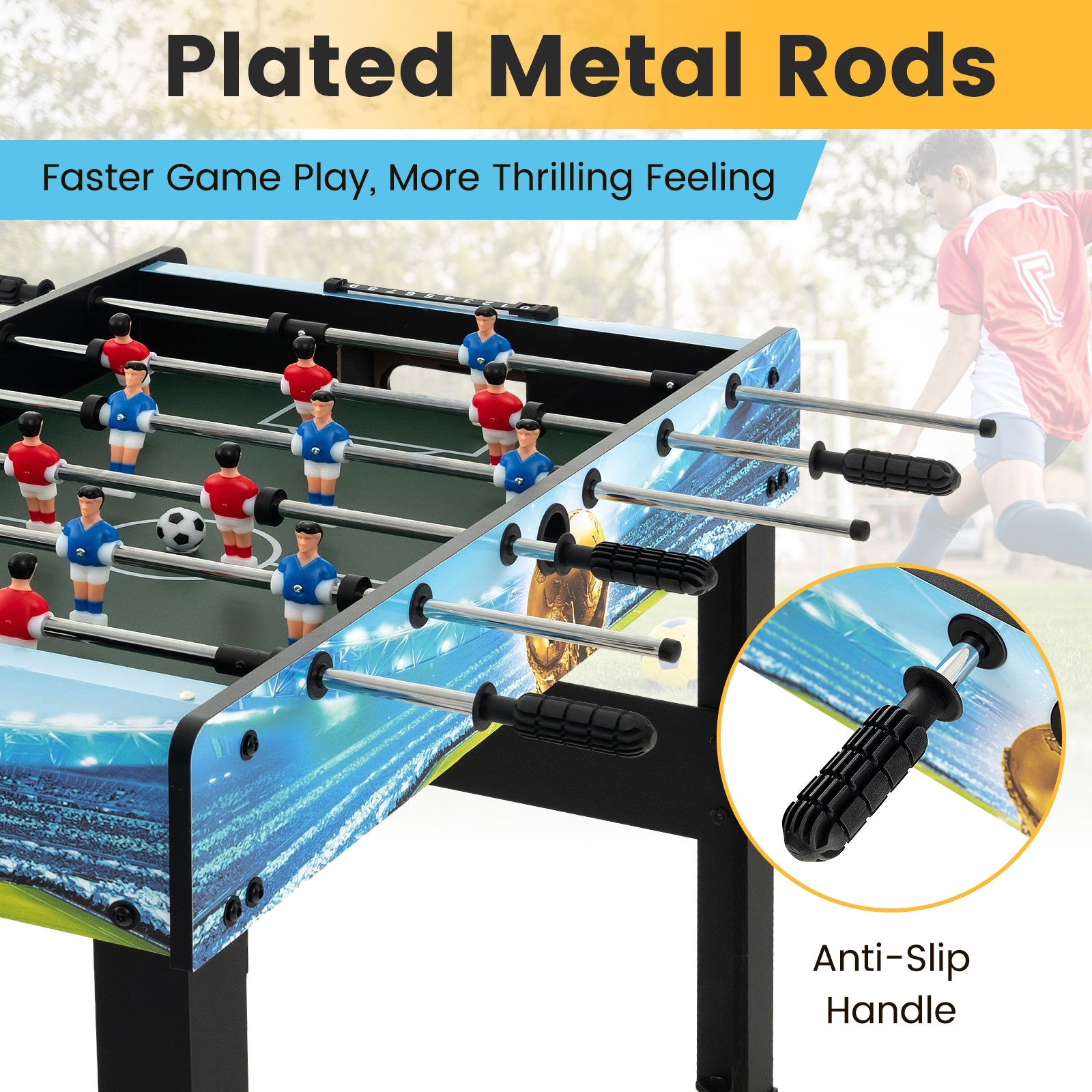 37 Inch Mini Foosball Table with Score Keeper and Removable Legs, Blue Game Room at Gallery Canada