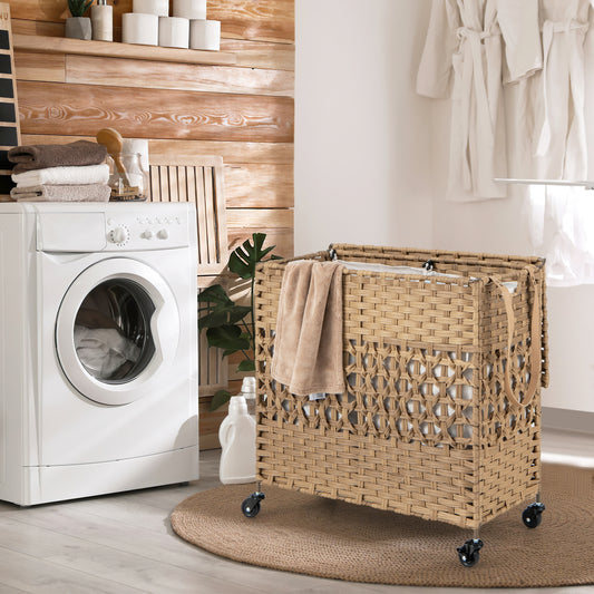 110L 2-Section Laundry Hamper, Removable Washable Liner Bags, Natural Laundry Baskets Natural at Gallery Canada