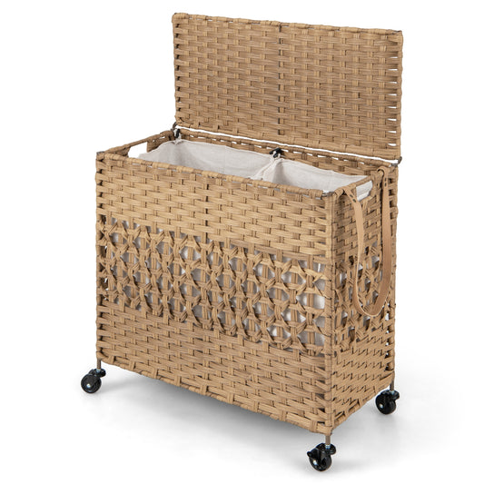 110L 2-Section Laundry Hamper, Removable Washable Liner Bags, Natural Laundry Baskets Natural at Gallery Canada