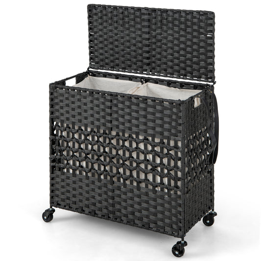 110L 2-Section Laundry Hamper, Removable Washable Liner Bags, Black Laundry Baskets Black at Gallery Canada