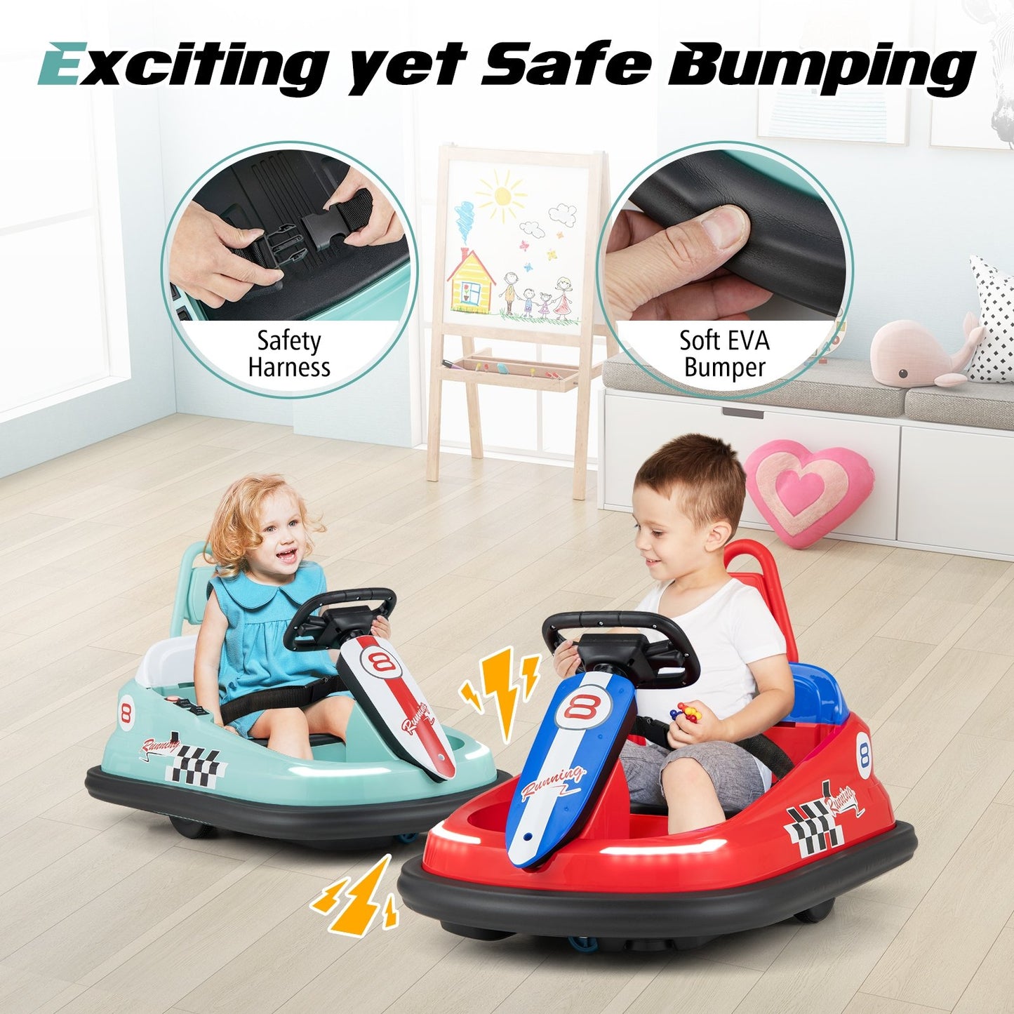 6V kids Ride-on Bumper Car with 360° Spinning and Dual Motors, Green