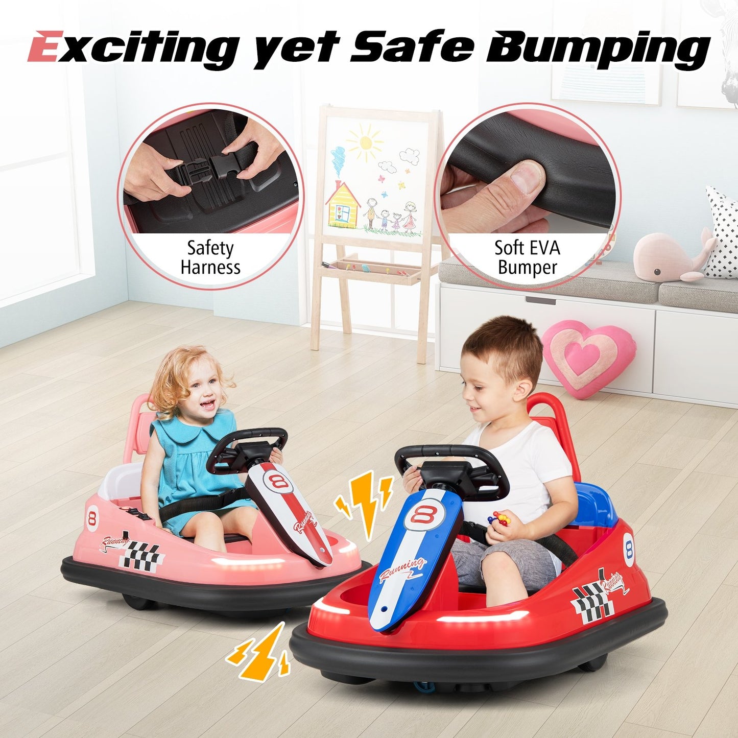 6V kids Ride-on Bumper Car with 360° Spinning and Dual Motors, Pink
