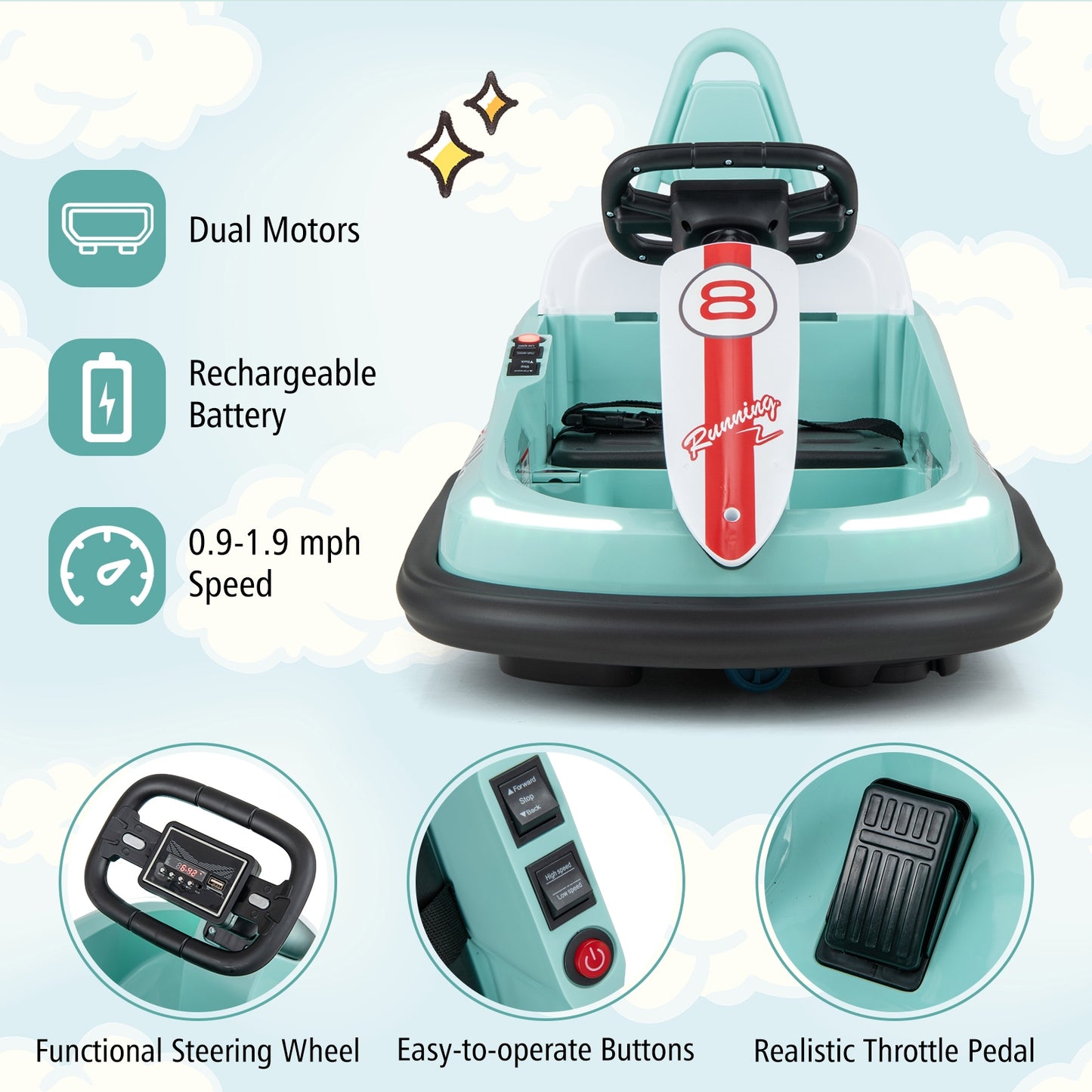 6V kids Ride-on Bumper Car with 360° Spinning and Dual Motors, Green Powered Ride On Toys at Gallery Canada