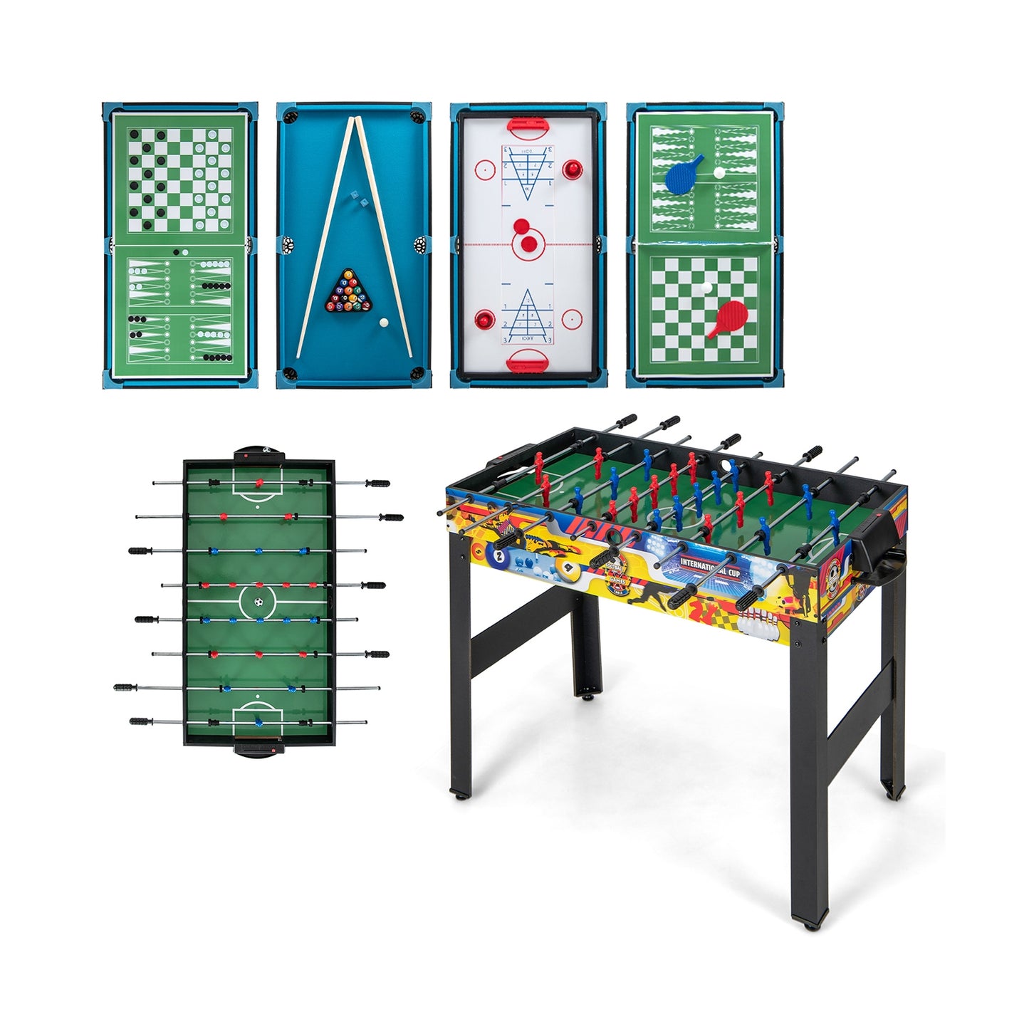 12-in-1 Combo Game Table Set with Foosball Air Hockey Pool Chess and Ping Pong, Multicolor Game Room at Gallery Canada