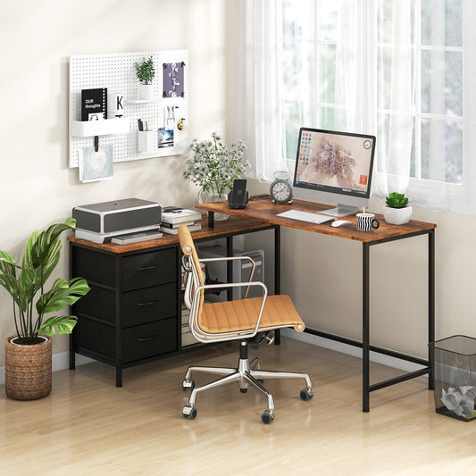 L-shaped Computer Desk with Power Outlet for Working Studying Gaming, Rustic Brown - Gallery Canada