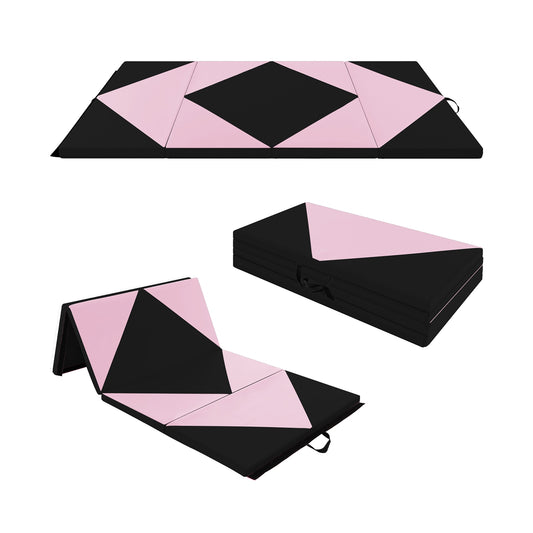 8 Feet PU Leather Folding Gymnastics Mat with Hook and Loop Fasteners, Black & Pink Yoga & Gym Mats Black & Pink at Gallery Canada