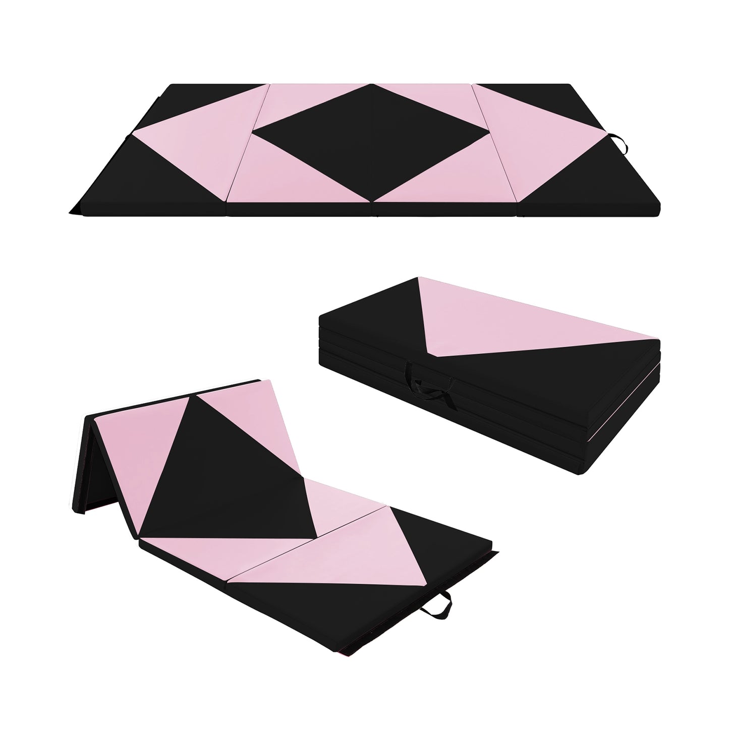 8 Feet PU Leather Folding Gymnastics Mat with Hook and Loop Fasteners, Black & Pink Yoga & Gym Mats at Gallery Canada