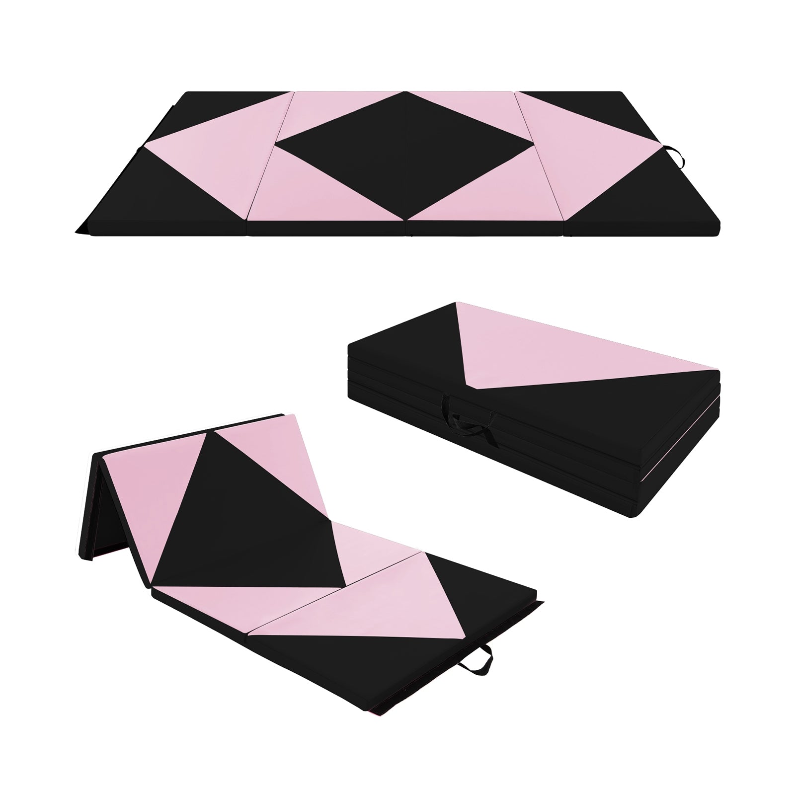 8 Feet PU Leather Folding Gymnastics Mat with Hook and Loop Fasteners, Black & Pink Yoga & Gym Mats at Gallery Canada