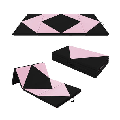 8 Feet PU Leather Folding Gymnastics Mat with Hook and Loop Fasteners, Black & Pink Yoga & Gym Mats at Gallery Canada
