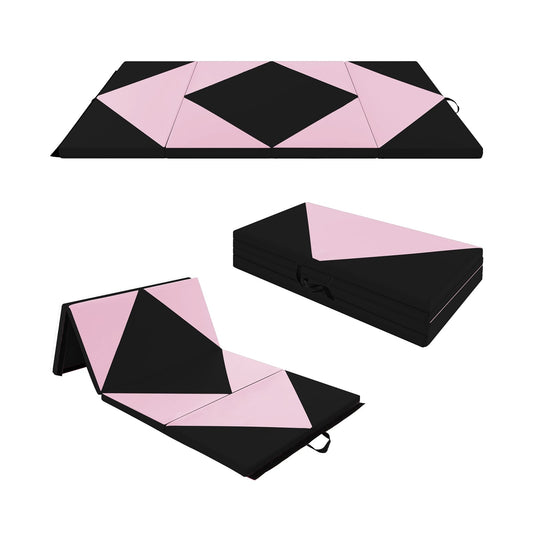 8 Feet PU Leather Folding Gymnastics Mat, Black, Pink Yoga & Gym Mats Black & Pink at Gallery Canada
