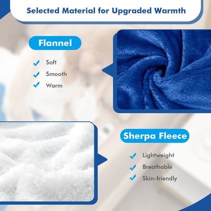 Electric Heated Blanket Throw Reversible Flannel and Sherpa Blanket, Blue