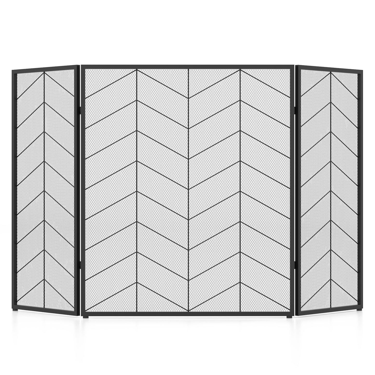52 x 31 Inch Fireplace Screen with Chevron Herringbone Pattern, Black & Gray Fireplace Tools at Gallery Canada