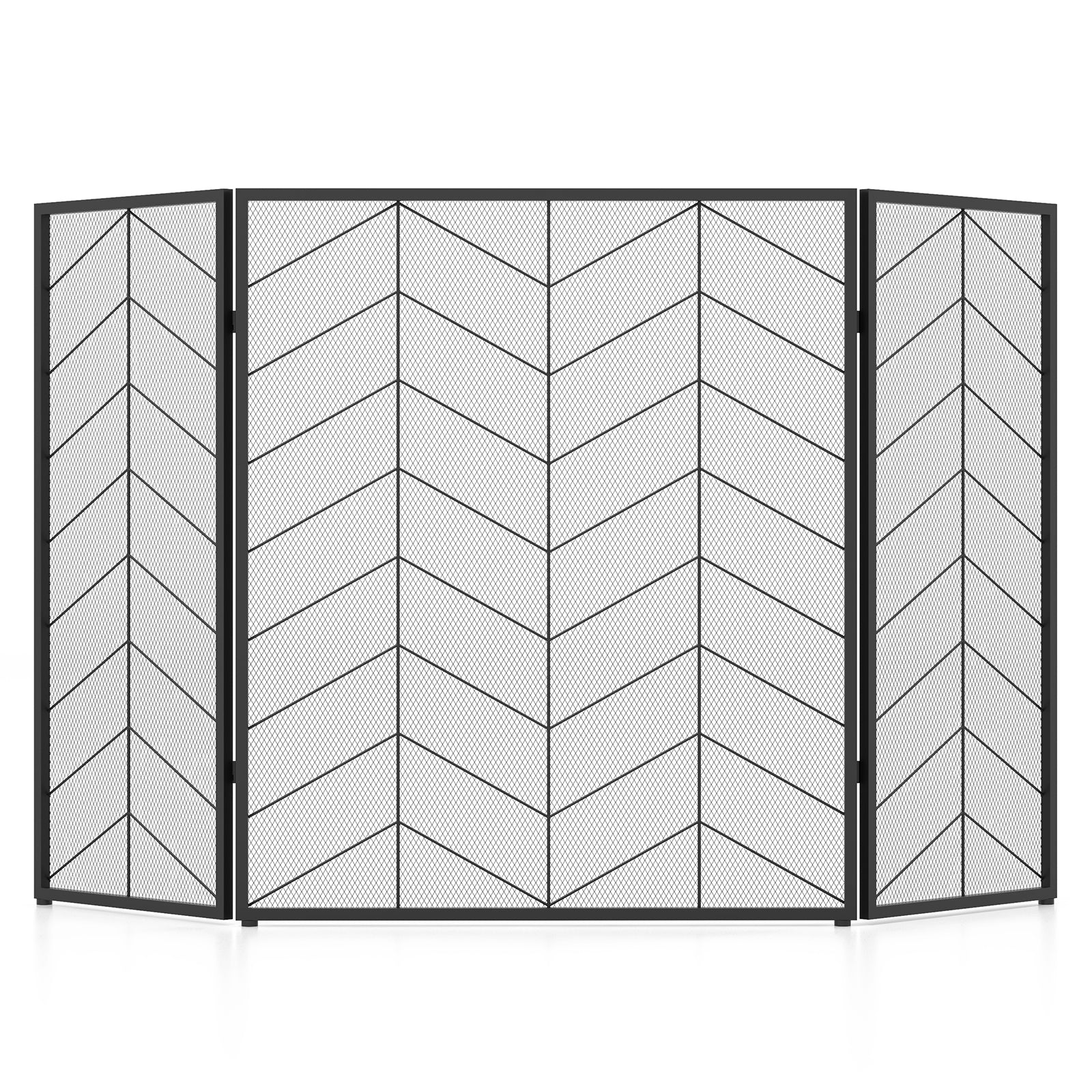52 x 31 Inch Fireplace Screen with Chevron Herringbone Pattern, Black & Gray Fireplace Tools at Gallery Canada