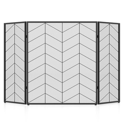 52 x 31 Inch Fireplace Screen with Chevron Herringbone Pattern, Black & Gray Fireplace Tools at Gallery Canada