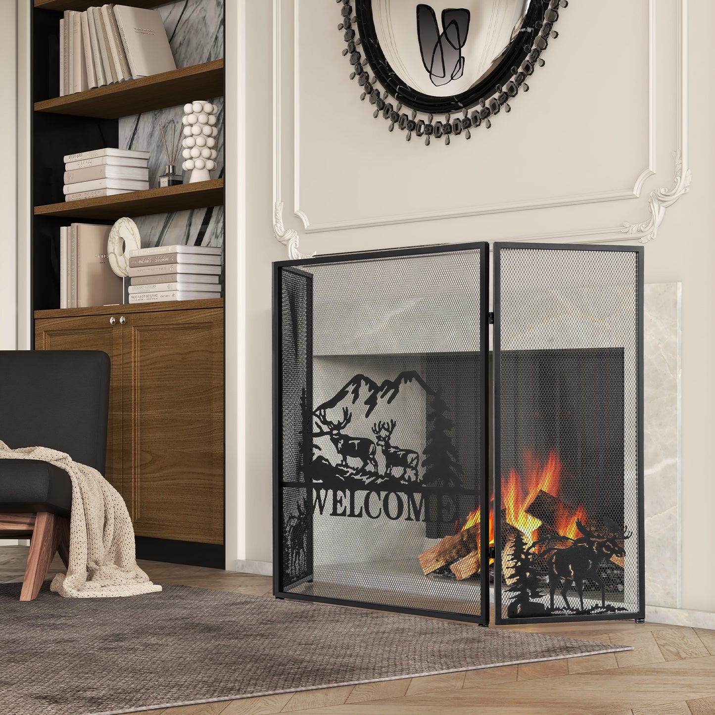 52 x 31 Inch Fireplace Screen, Black Fireplace Tools at Gallery Canada
