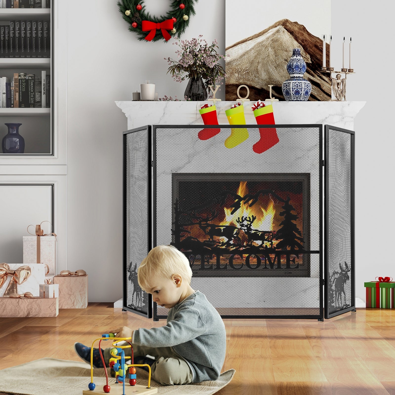 52 x 31 Inch Fireplace Screen, Black Fireplace Tools at Gallery Canada