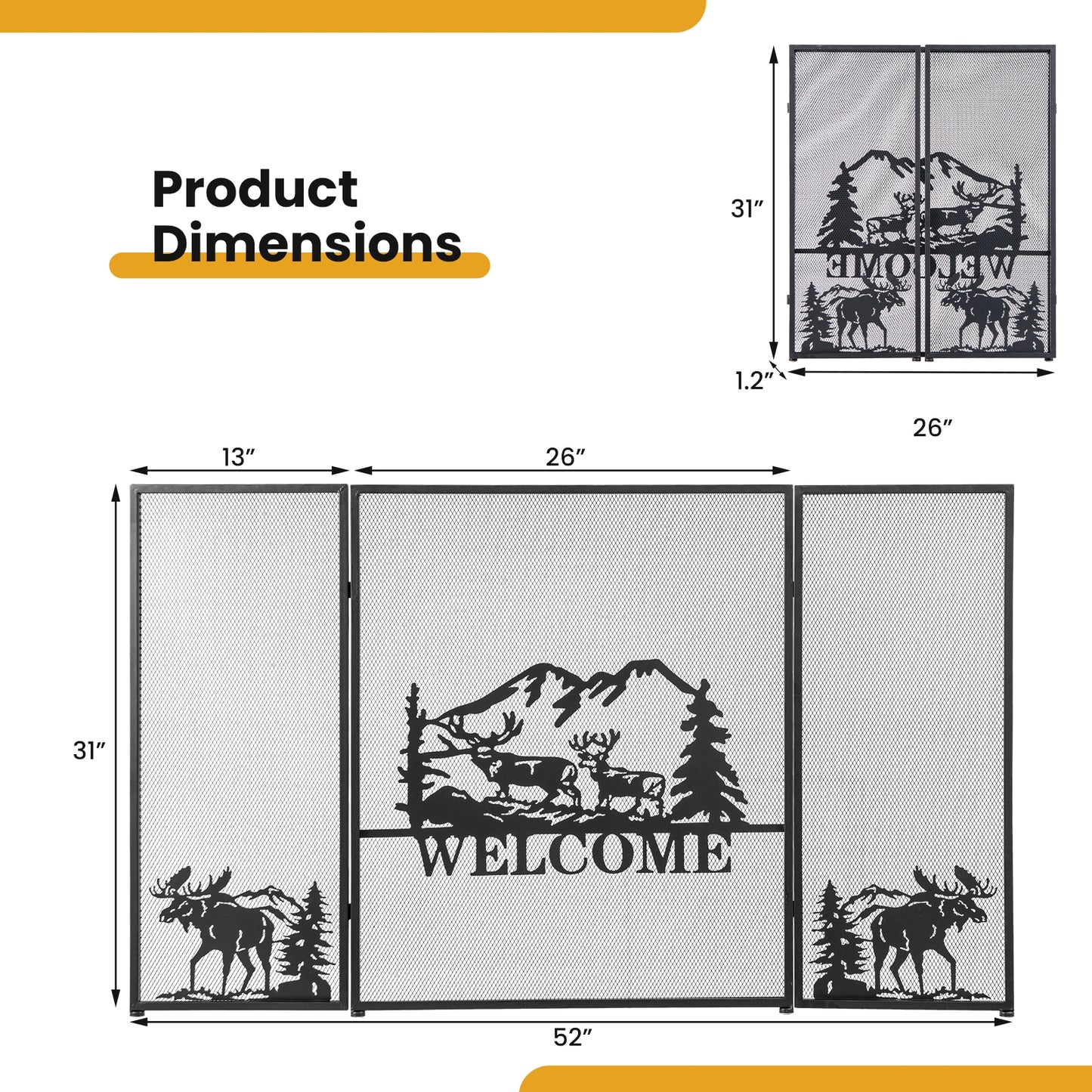 52 x 31 Inch Fireplace Screen, Black Fireplace Tools at Gallery Canada