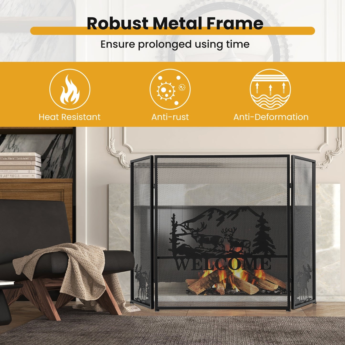52 x 31 Inch Fireplace Screen, Black Fireplace Tools at Gallery Canada