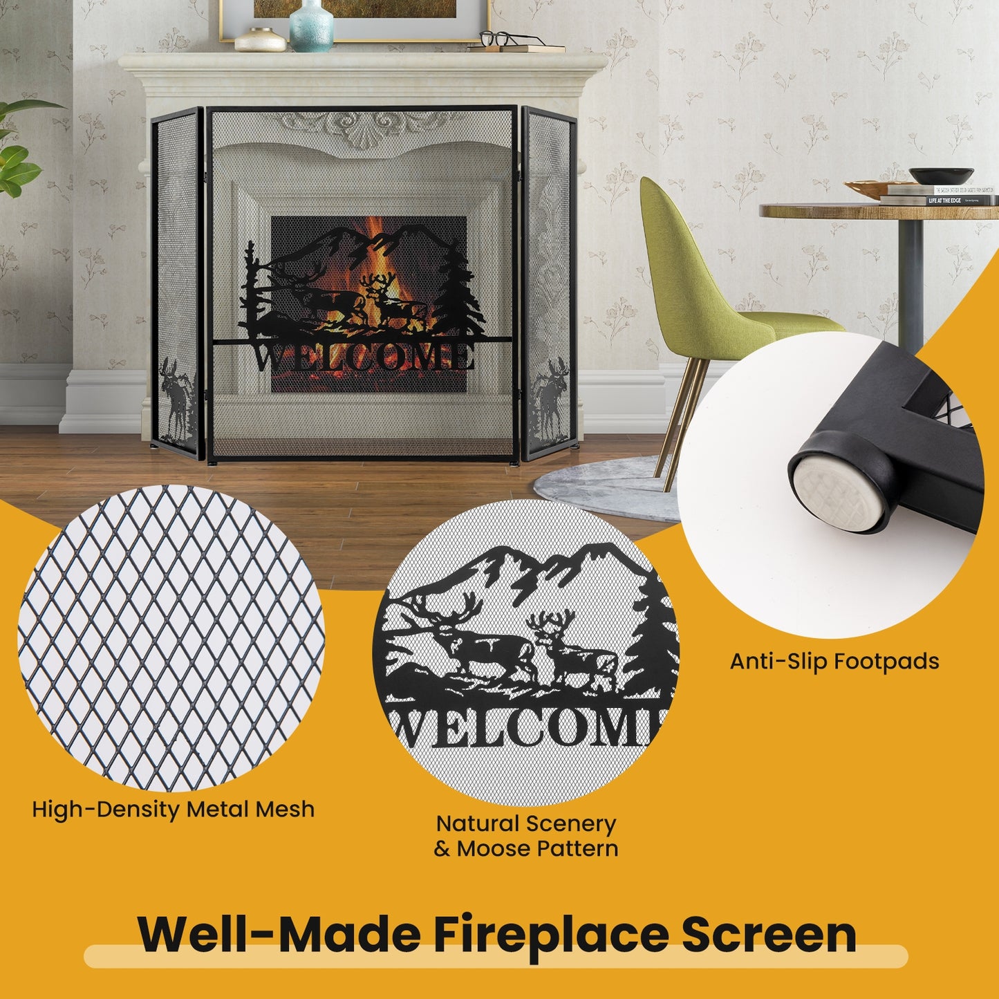 52 x 31 Inch Fireplace Screen, Black Fireplace Tools at Gallery Canada