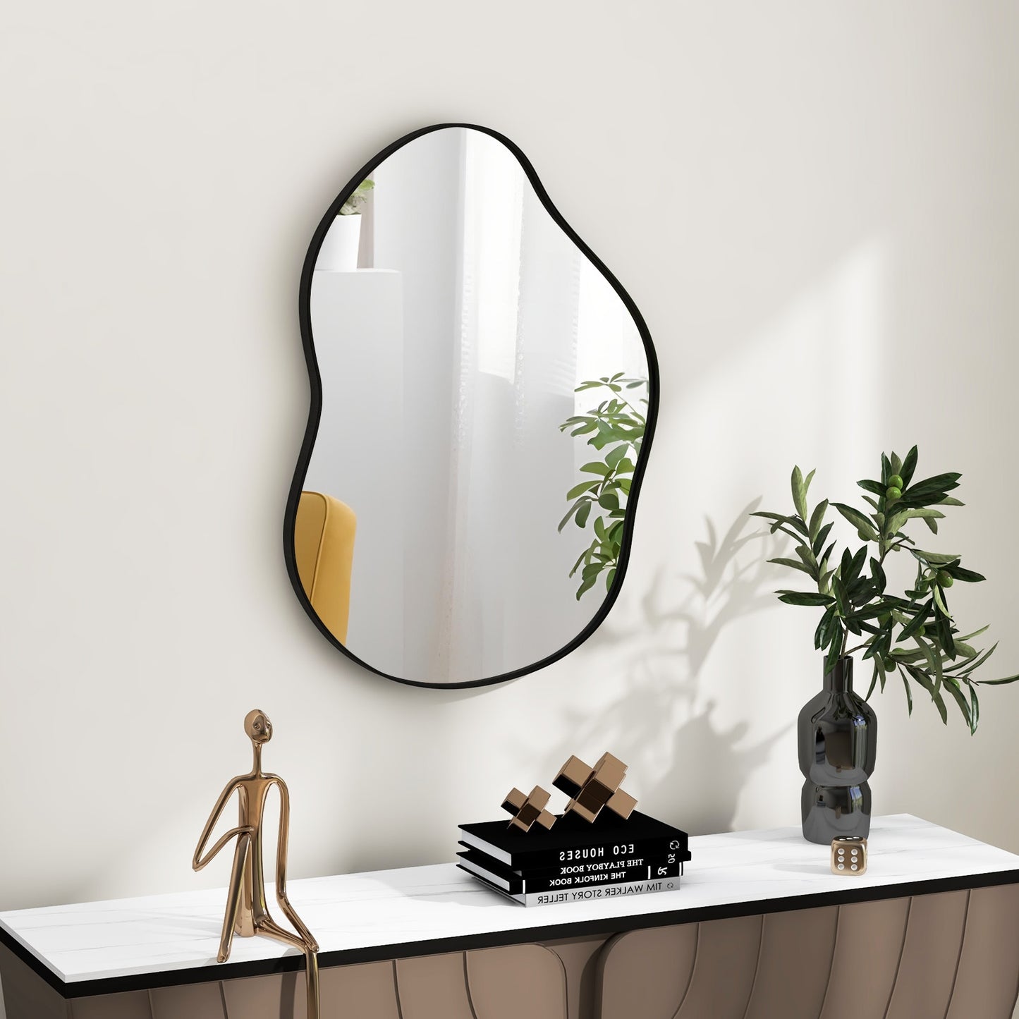 22 Inch x 30.5 Inch Irregular Wall Mounted Mirror with Premium Back Board, Black Wall Mirrors at Gallery Canada