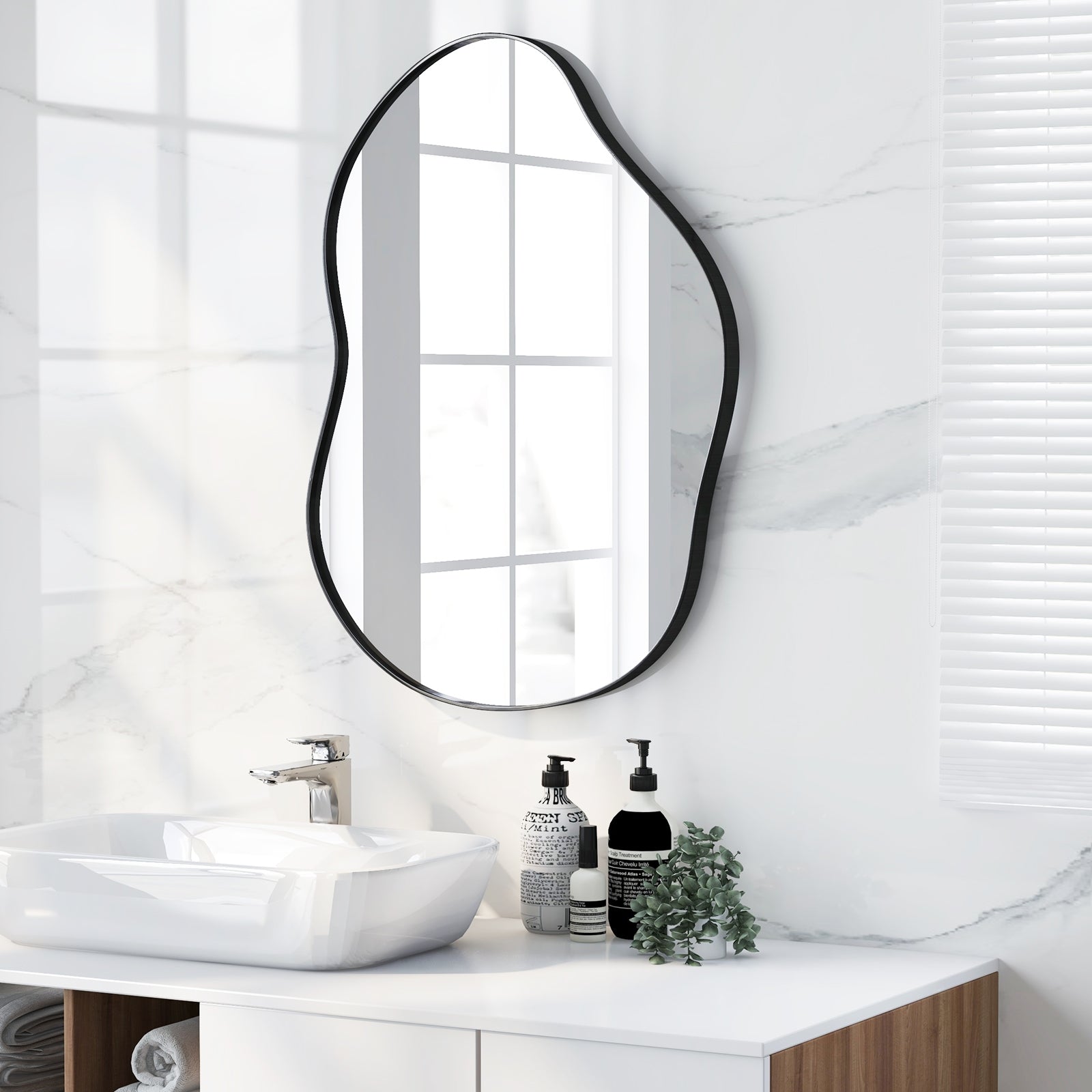 22 Inch x 30.5 Inch Irregular Wall Mounted Mirror with Premium Back Board, Black Wall Mirrors at Gallery Canada