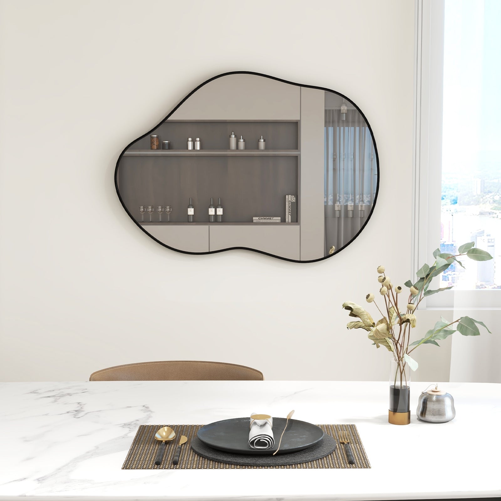 22 Inch x 30.5 Inch Irregular Wall Mounted Mirror with Premium Back Board, Black Wall Mirrors at Gallery Canada