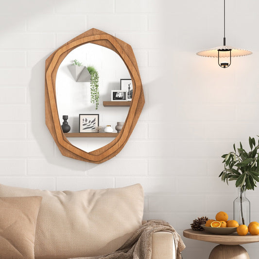 Large Water Proof Irregular Framed Decoration Wall Mirror with Expansion Screws, Natural - Gallery Canada