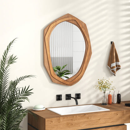 Large Water Proof Irregular Framed Decoration Wall Mirror with Expansion Screws, Natural