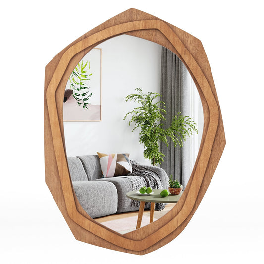 Large Water Proof Irregular Framed Decoration Wall Mirror with Expansion Screws, Natural - Gallery Canada