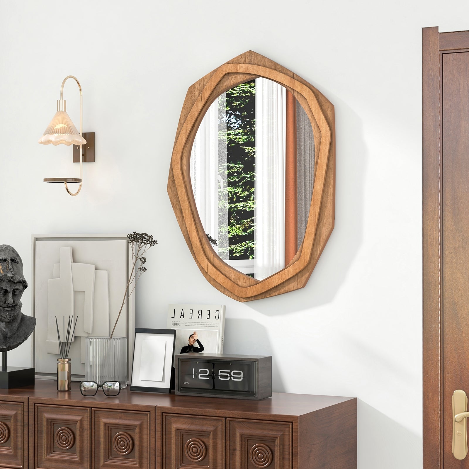 Large Water Proof Irregular Framed Decoration Wall Mirror with Expansion Screws, Natural Wall Mirrors at Gallery Canada