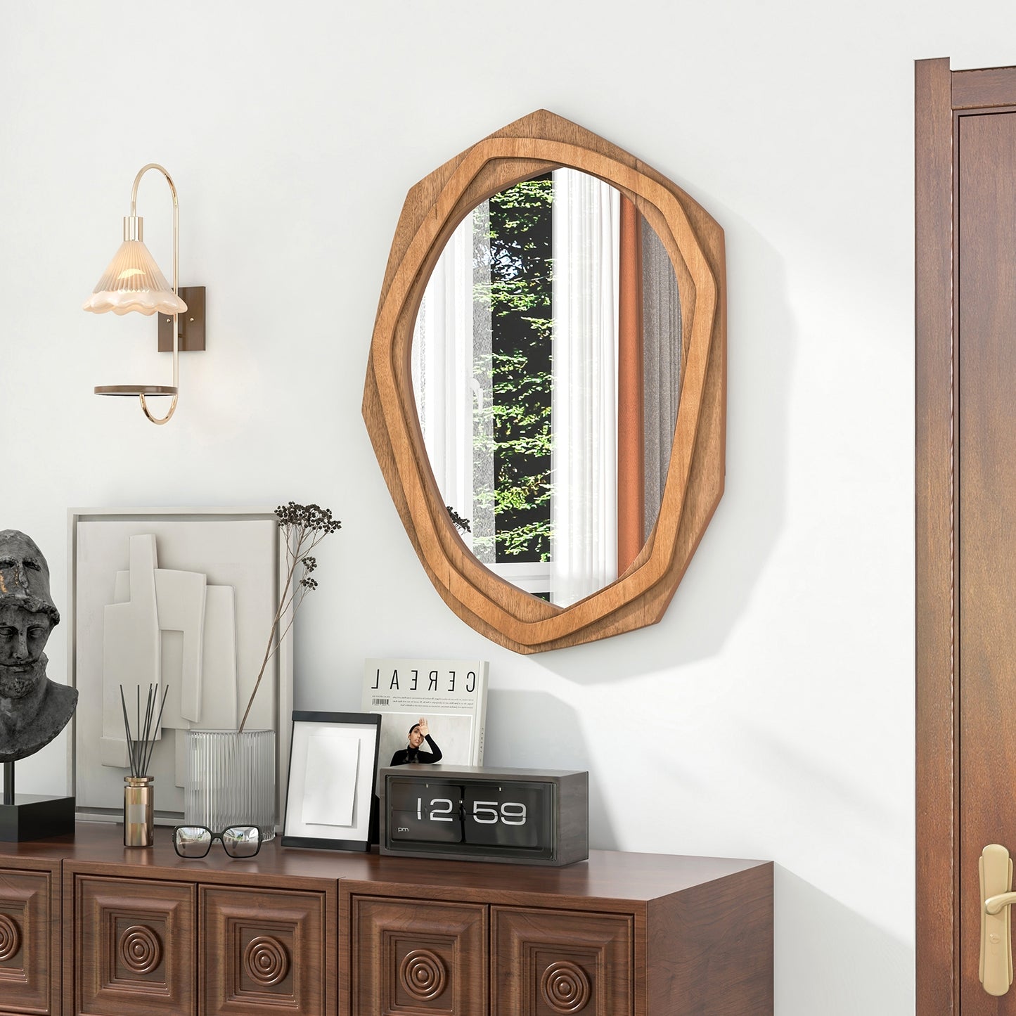 Large Water Proof Irregular Framed Decoration Wall Mirror with Expansion Screws, Natural Wall Mirrors at Gallery Canada
