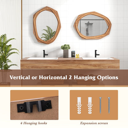 Large Water Proof Irregular Framed Decoration Wall Mirror with Expansion Screws, Natural