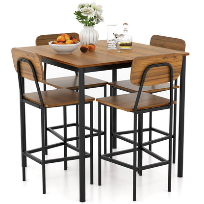 5 Pieces Industrial Dining Table Set with Counter Height Table and 4 Bar Stools, Dark Brown at Gallery Canada